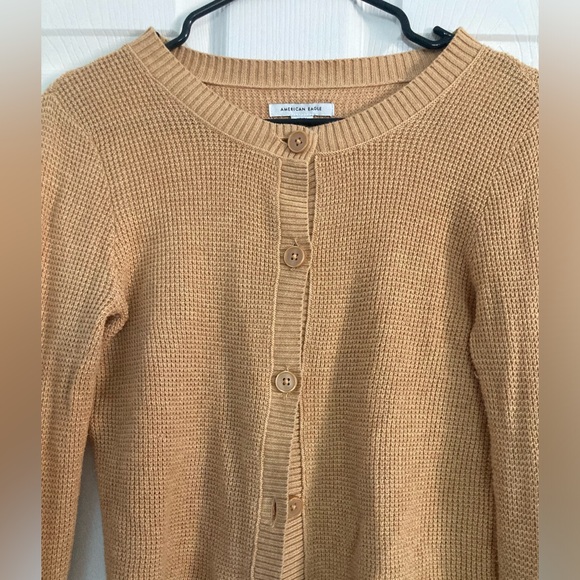 AmericanEagle waffle cropped lightweight cardigan crewneck gold/yellow medium - Picture 2 of 11